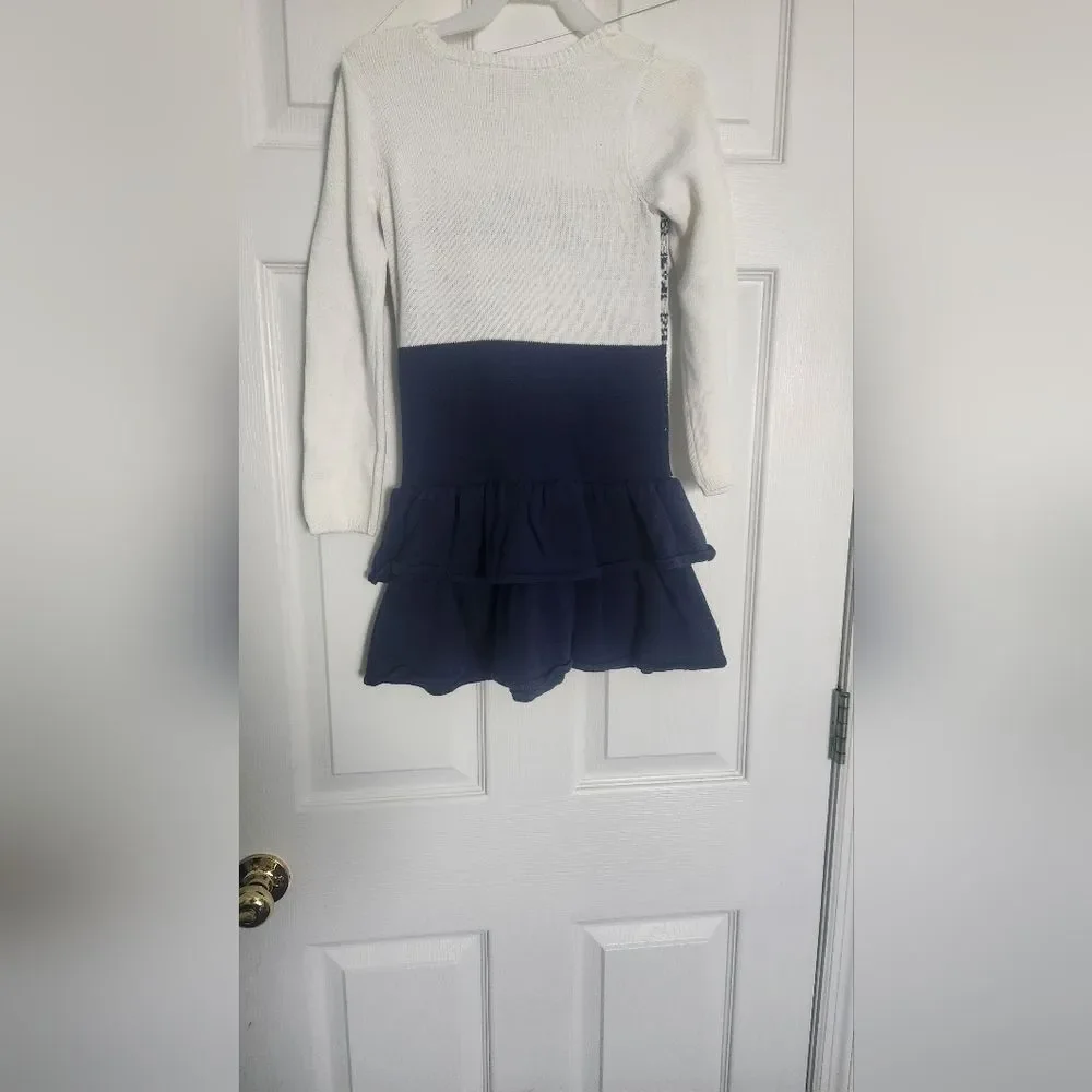 NWR Gymboree 6 Navy&White Lsleeves Knited Tiered Ruffles Snowflake Girl's Dress